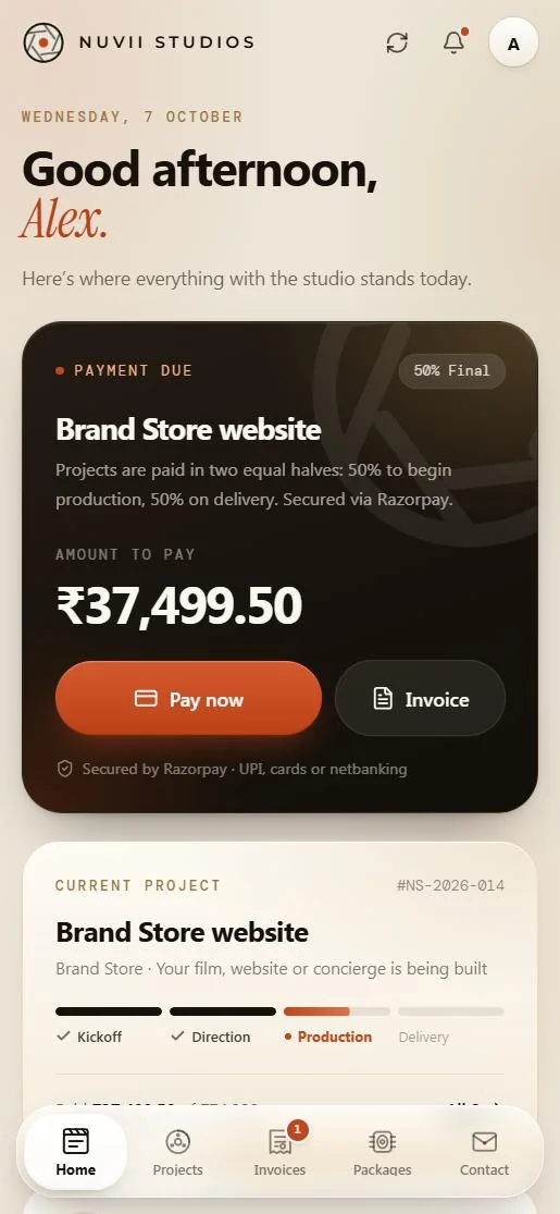 Home: a payment that is due and the current project's stage